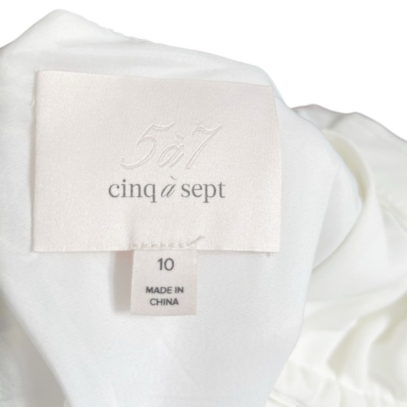 Cinq a Sept Odele White Puff Sleeve Mini Dress Women’s Size 10 Ruched Bodice - Picture 9 of 10